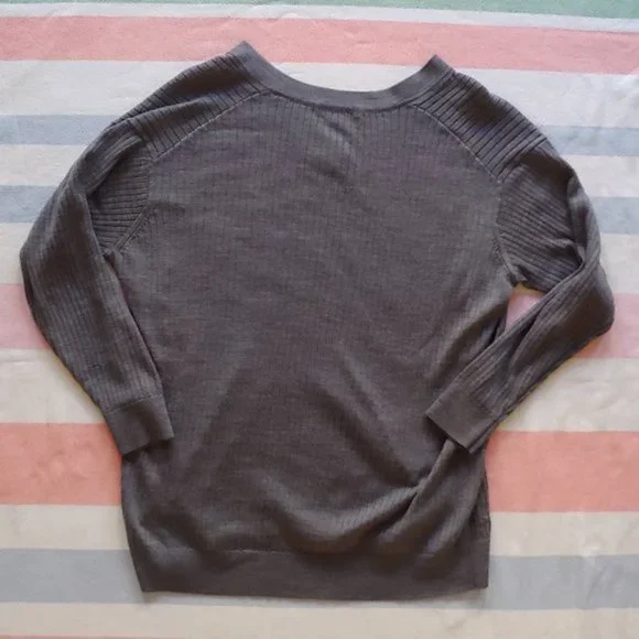 Uniqlo Merino Blend Ribbed V-Neck Sweater Gray - Picture 10 of 11